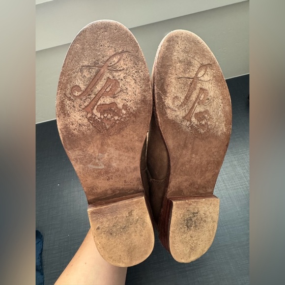 Free People Alamosa Brown Leather Ankle Zipper Fold Down Booties Size 37 6.5 - Picture 5 of 8